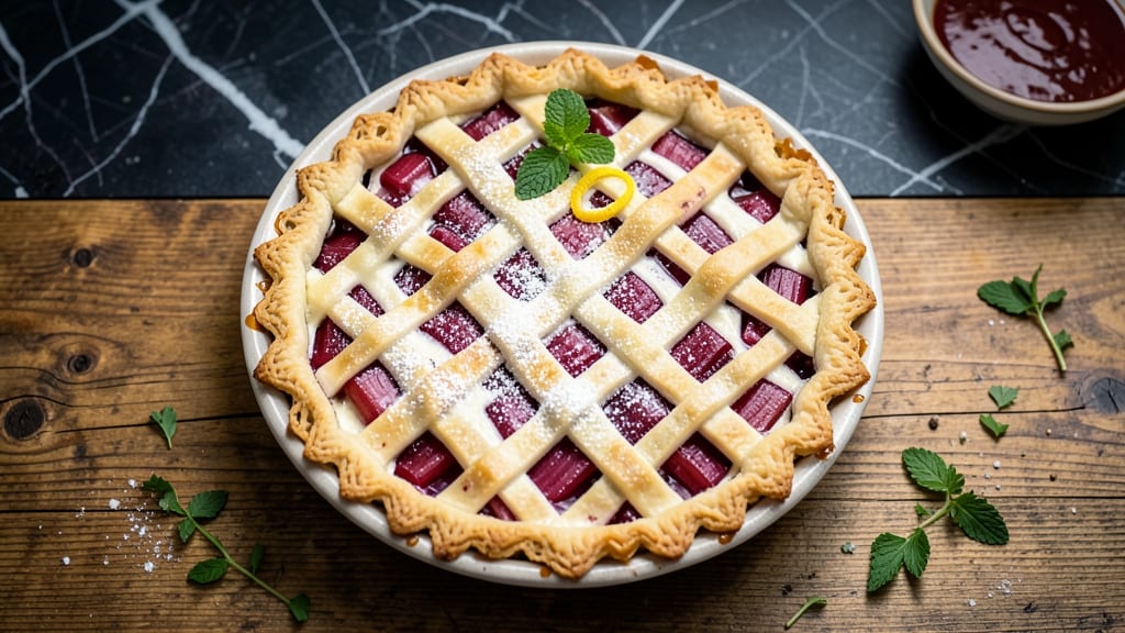 Amish Rhubarb Custard Pie Recipe: Rustic Lattice Crust Over Tangy Cream Filling