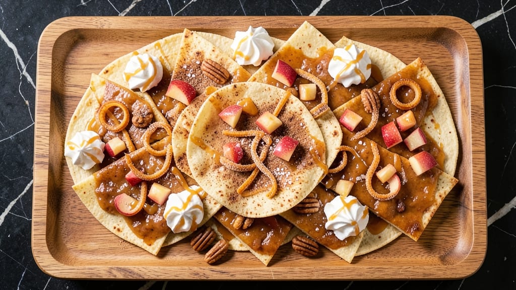 Apple Pie Churro Nachos Recipe: Crunchy Tortilla Stacks With Gooey Caramel and Cinnamon Dust