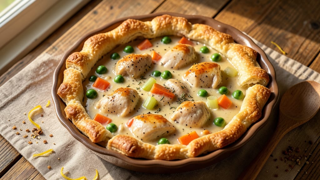 Slow Cooker Chicken Pot Pie Recipe With Biscuits: Tender Chicken and Creamy Gravy Topped With Homemade Biscuits