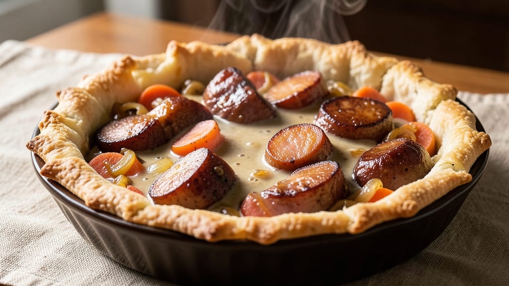 Sausage and Gravy Pot Pie Recipe: Crispy Lattice Crust Over Savory Meat Gravy