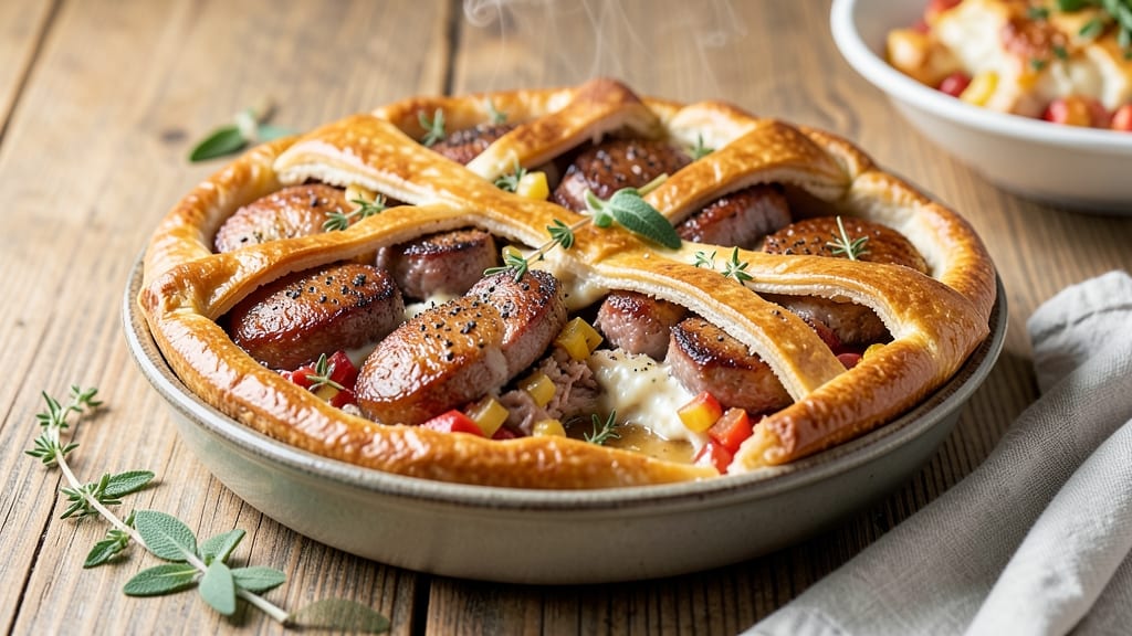 Pork Sausage Pie Recipe: Flaky Pastry Cradles Herby Meat Filling