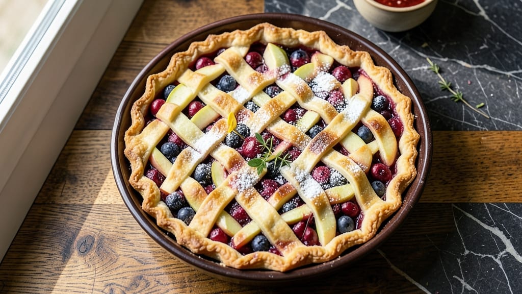 Apple Blueberry Cherry Pie Recipe: Triple-Fruit Medley in Buttery Lattice Crust