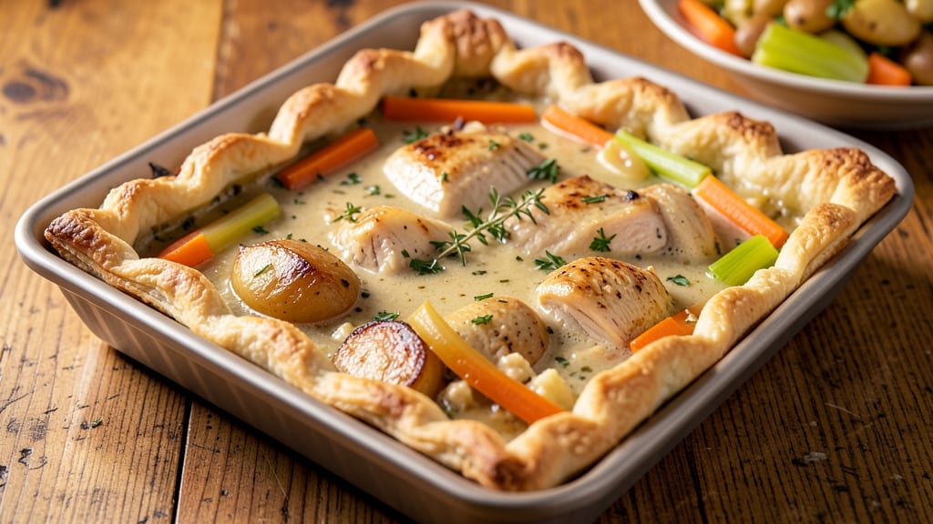 Bisquick Chicken Pot Pie Recipe in 9x13 Pan: Mashed Potato Crust Over Savory Gravy Heaven