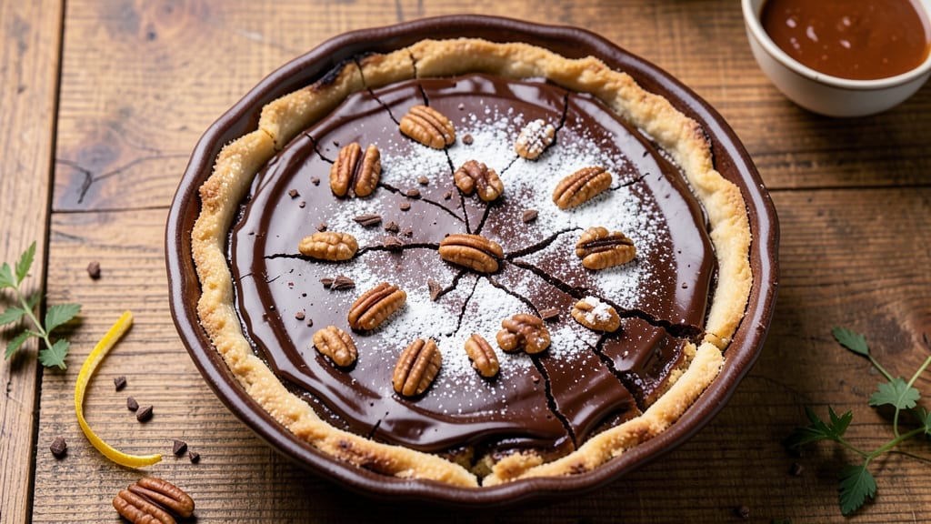 Angus Barn Chocolate Chess Pie Recipe Card: Rich Cocoa Depth and Crunchy Nut Topping