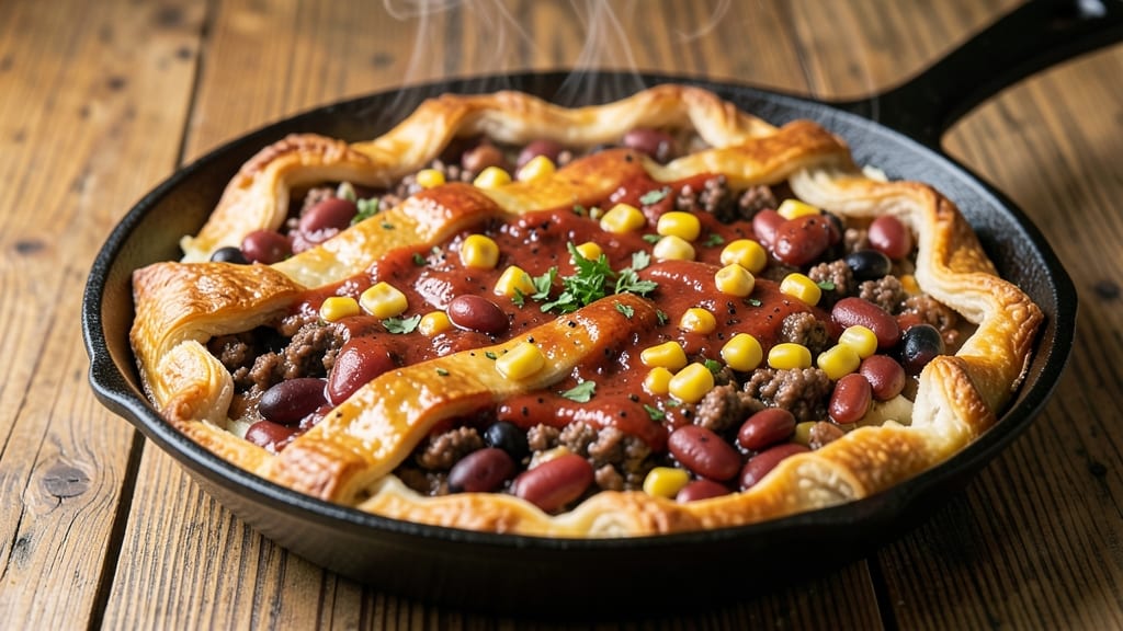Chilli Pot Pie Recipe: Smoky Beef and Corn Gravy Baked Under Flaky Lattice