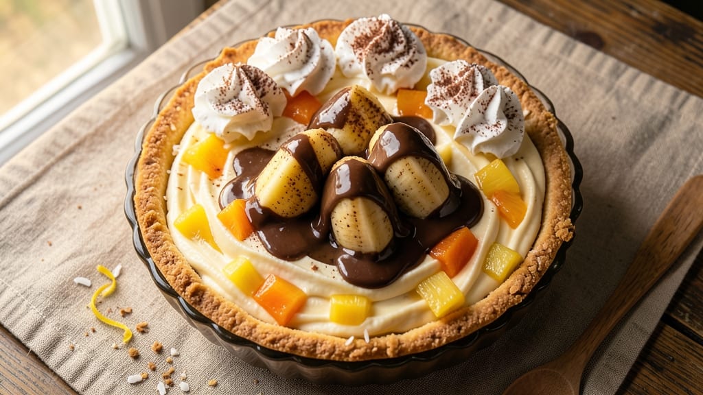 Recipe for Banana Split Pie with Pineapple: Tropical Layers of Creamy Vanilla and Juicy Fruit